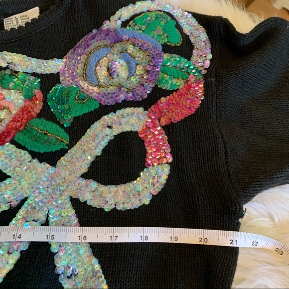 Kithie Lee sequins black sweater vintage size L - Picture 8 of 9